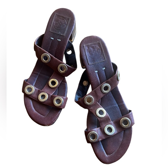 Tory Burch Brown Strappy Sandals with Gold Grommets - Picture 6 of 9